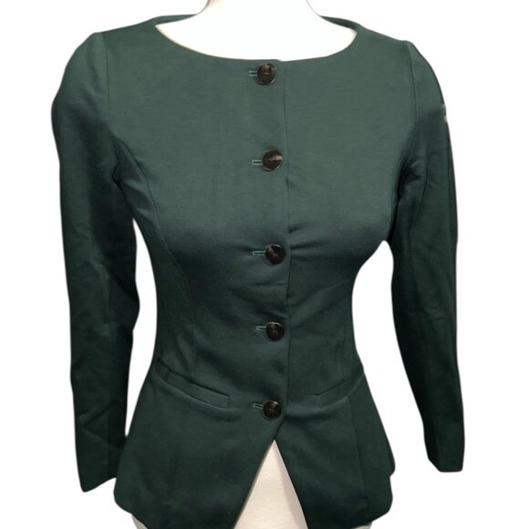 OGL Ponte-De-Roma Empower Stretch Boatneck Blazer Sz XS Green Womens - Picture 3 of 14